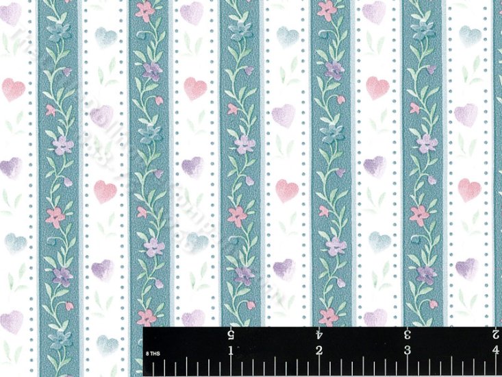 (image for) Hearts and Flowers Stripe Miniature Wallpaper for Dollhouses