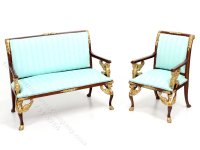 (image for) Miniature Full Scale Walnut and Blue Empire Living Room Set