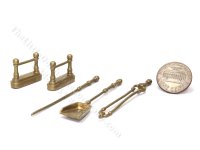 (image for) Miniature 5 Piece Set of Fireplace Tools for Dollhouses - Brass