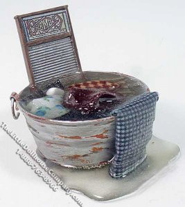 (image for) Miniature Overflowing Washtub & Washboard for Dollhouses