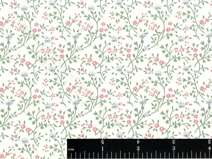 (image for) Blue and Pink Floral Vine Miniature Wallpaper for Dollhouses