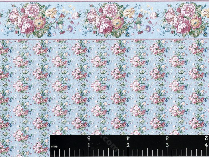 (image for) Blue Floral Pattern Miniature Wallpaper for Dollhouses