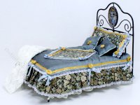 (image for) Miniature Metal Bed Dressed in Blue Floral by Judith Blondell