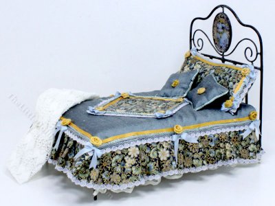 (image for) Miniature Metal Bed Dressed in Blue Floral by Judith Blondell