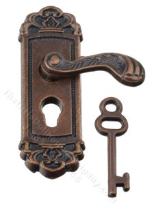 (image for) Miniature Anitque Bronze Door Handle with Key for Dollhouses