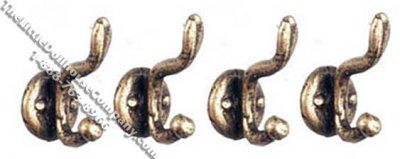 (image for) Dollhouse Scale Model Brass Wall Hooks (4/pk)