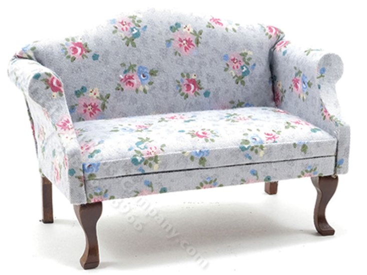 (image for) Miniature Grey Floral Sofa for Dollhouses