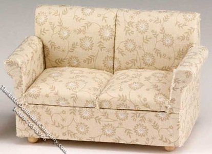 (image for) Miniature Beige Floral Pattern Loveseat for Dollhouses