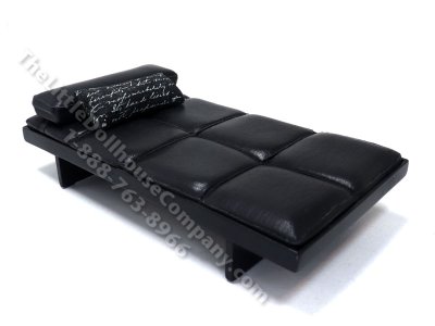 (image for) Miniature Black Leather Day Bed/Lounge Chair w/ Script Accent Pillow by PRD Miniatures
