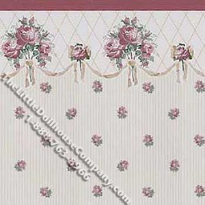 (image for) Burgundy Floral Pattern Miniature Wallpaper for Dollhouses