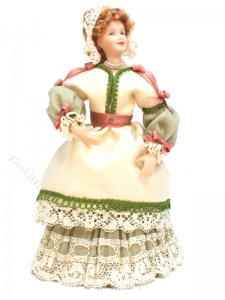 (image for) Porcelain Doll in Green and Cream Victorian Dress by Joy Parker