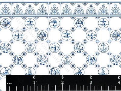 (image for) Pilgrim Blue Tile Miniature Wallpaper for Dollhouses