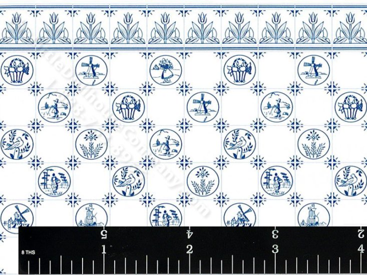 (image for) Pilgrim Blue Tile Miniature Wallpaper for Dollhouses