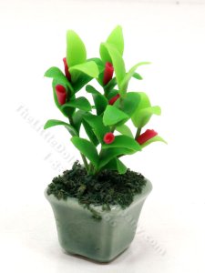 (image for) Miniature Lipstick Plant in Glazed Pot for Dollhouses