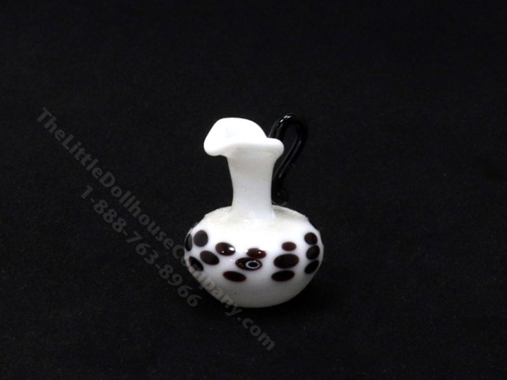 (image for) Dollhouse Scale Model White Black Speckled Glass Pitcher