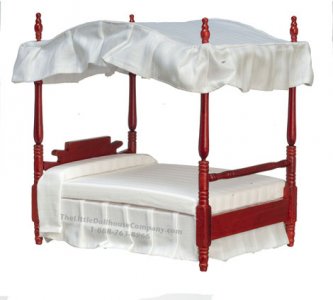 (image for) Miniature Mahogany Canopy Bed For Dollhouses