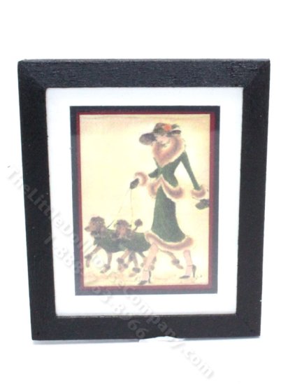 (image for) Miniature Framed Print Woman Walking her Poodles