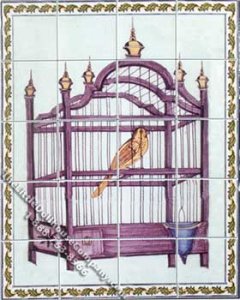 (image for) Dollhouse Scale Model Bird in Cage Decorative Faux Wall Tiles
