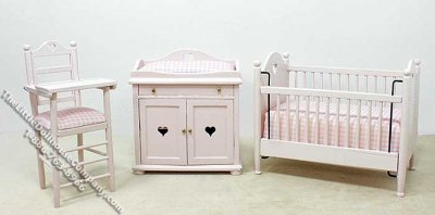 (image for) Miniature Three Piece Pink Nursery Set for Dollhouses