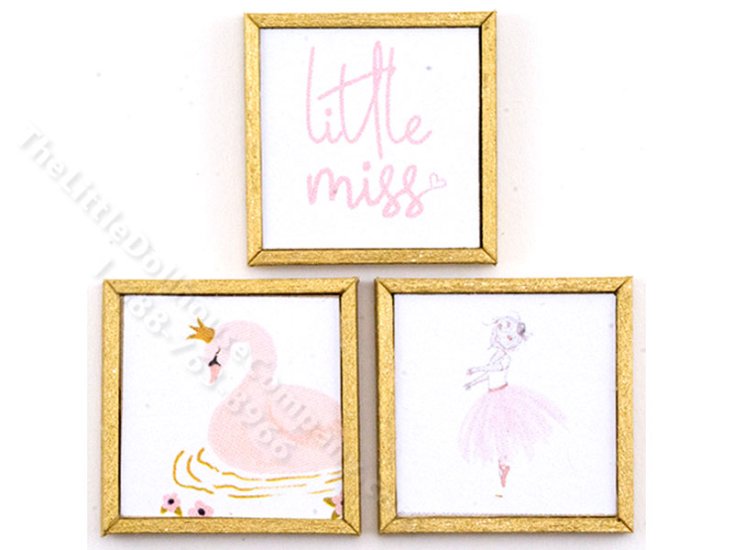 (image for) Miniature Trio of Square Framed Ballerina Prints on Wood