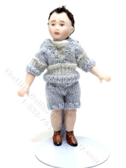 (image for) Miniature Little Boy in Blue Knit Romper