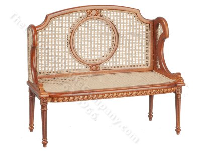 (image for) Miniature Caned Louis XVI Hall Bench for Dollhouses - Walnut