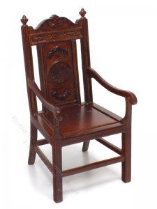 (image for) Miniature Walnut Armchair with Engraving for Dollhouses