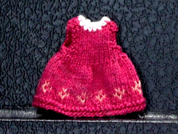 (image for) Miniature Dark Pink Handknit Doll's Dress