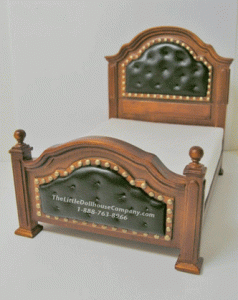 (image for) Miniature Walnut Spanish Style Bed with Studded for Dollhouses