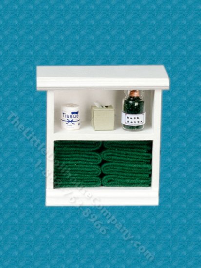 (image for) Miniature Small Bath Cabinet for Dollhouses - Dark Green
