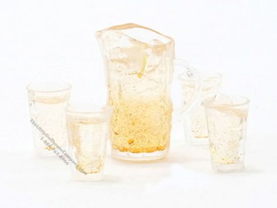 (image for) Miniature Lemonade Set Of Pitcher with 4 Glasses For Dollhouses