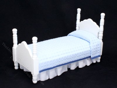 (image for) Miniature White Twin Bed with Blue Waffle Bedding by Janet