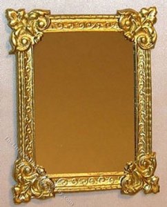 (image for) Miniature Mirror, Large Rectangle, Gold Color for Dollhouses