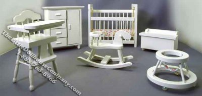 (image for) Miniature White Six Piece Nursery Room Set for Dollhouses