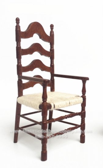 (image for) Miniature Ladder Back Arm Chair with Woven Seat for Dollhouses