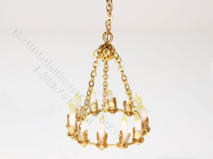 (image for) 1:48 Scale Miniature 3V Chandelier for Dollhouses - Gold
