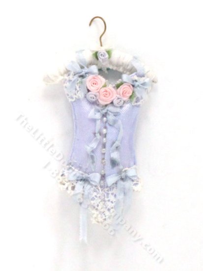(image for) Vintage Handmade Miniature Blue Satin Bustier for Dollhouses