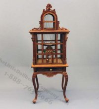 (image for) Dollhouse Scale Model Bird Cage - Mahogany