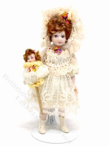 (image for) Porcelain Doll in Lace Dress with Stick Toy