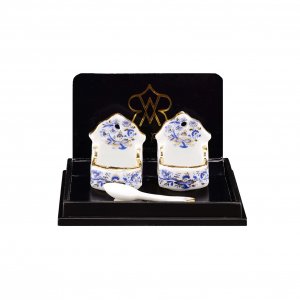 (image for) Miniature Gold Blue Onion Design Salt Box Set for Dollhouses