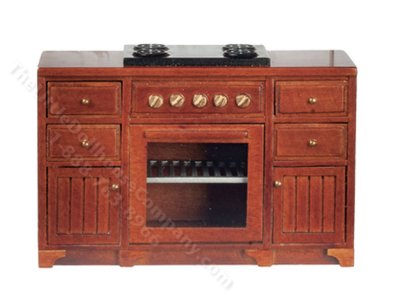 (image for) Miniature Walnut Farmhouse Kitchen Stove for Dollhouses