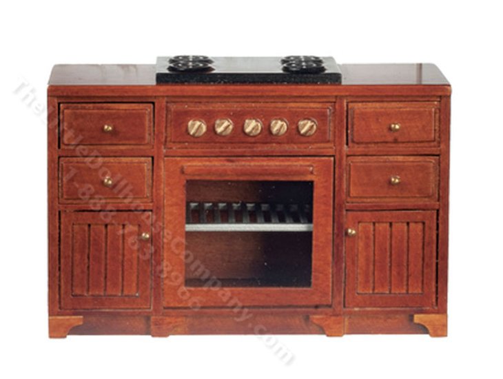 (image for) Miniature Walnut Farmhouse Kitchen Stove for Dollhouses