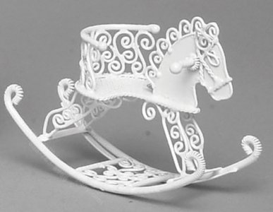 (image for) Miniature White Metal Rocking Horse for Dollhouses