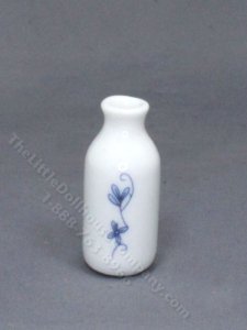 (image for) Miniature White Vase with Blue Flower Design for Dollhouses