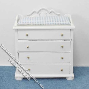 (image for) Miniature White Changing Dresser with Blue Linen for Dollhouses