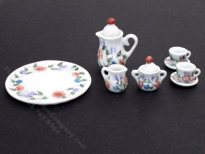 (image for) Miniature Blue Floral 10pc Tea Set for Dollhouses