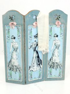 (image for) Miniature Edwardian Lady Dressing Screen for Dollhouses