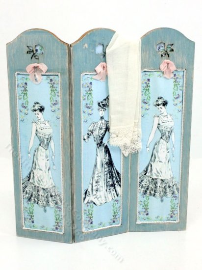 (image for) Miniature Edwardian Lady Dressing Screen for Dollhouses
