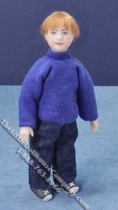 (image for) Miniature Redheaded Child in Blue Sweater by Cindy's Dolls
