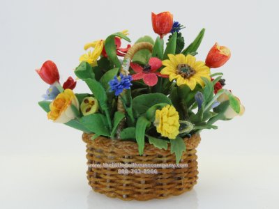 (image for) Miniature Yellow and Red Florals in a Basket